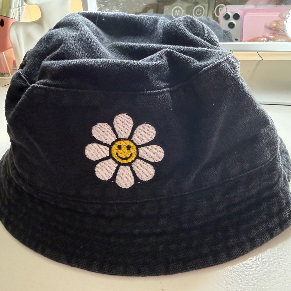 REVOLVE Black Bucket Hat with Daisy Embroidery